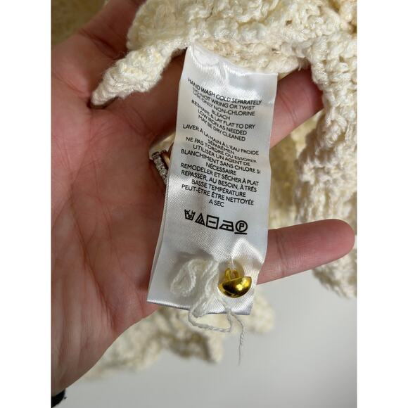 By Anthropologie Flutter-Sleeve Crochet Peplum Sweater Top Cream Women's Small - Picture 12 of 13